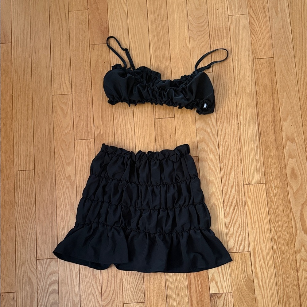 Black Ruffled Two-Piece Set
